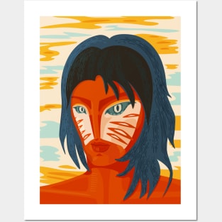 Orange Alien Girl Portrait Posters and Art